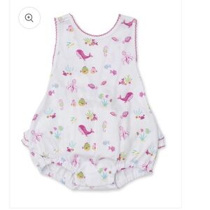 Kissy Kissy White Bubble Romper with Pink and Multicolor Sea Creatures